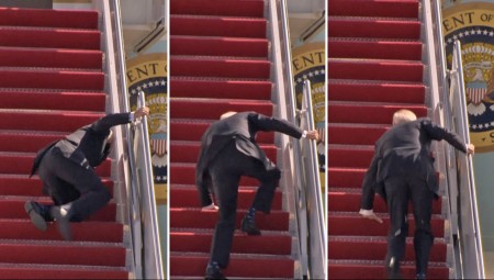 بالفيديو.. بايدن يتعثر أثناء صعوده إلى الطائرة الرئاسية